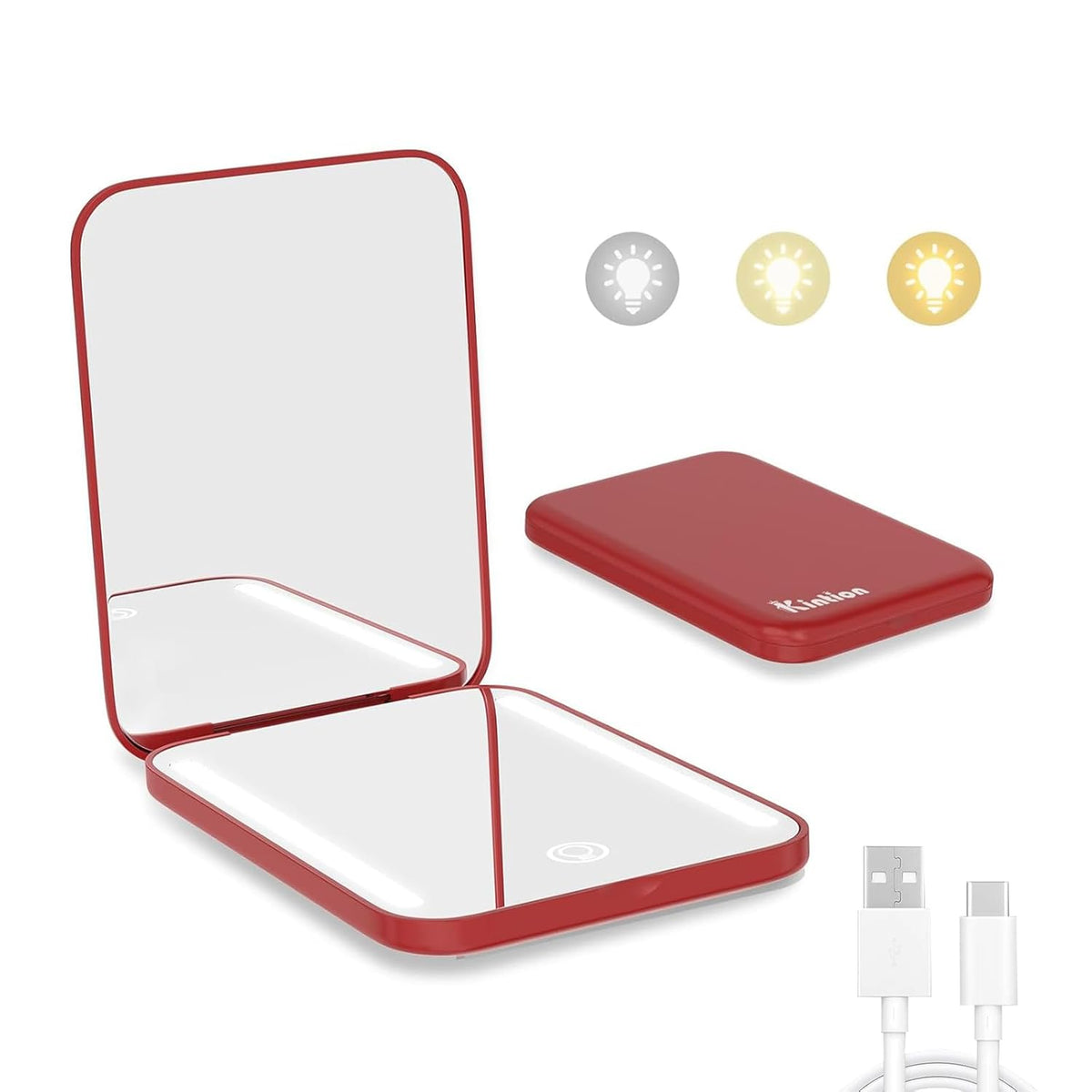 Kintion Rechargeable Pocket Mirror, Double Sided 1X/3X Magnification Compact Vanity Mirror, 3 Color