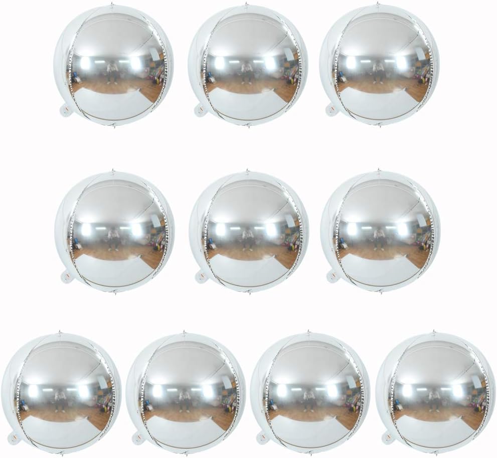 10 pcs Silver 4D balloon, 10 inch Foil Mylar Sphere Balloon for Birthday Party,Wedding,Valentine's
