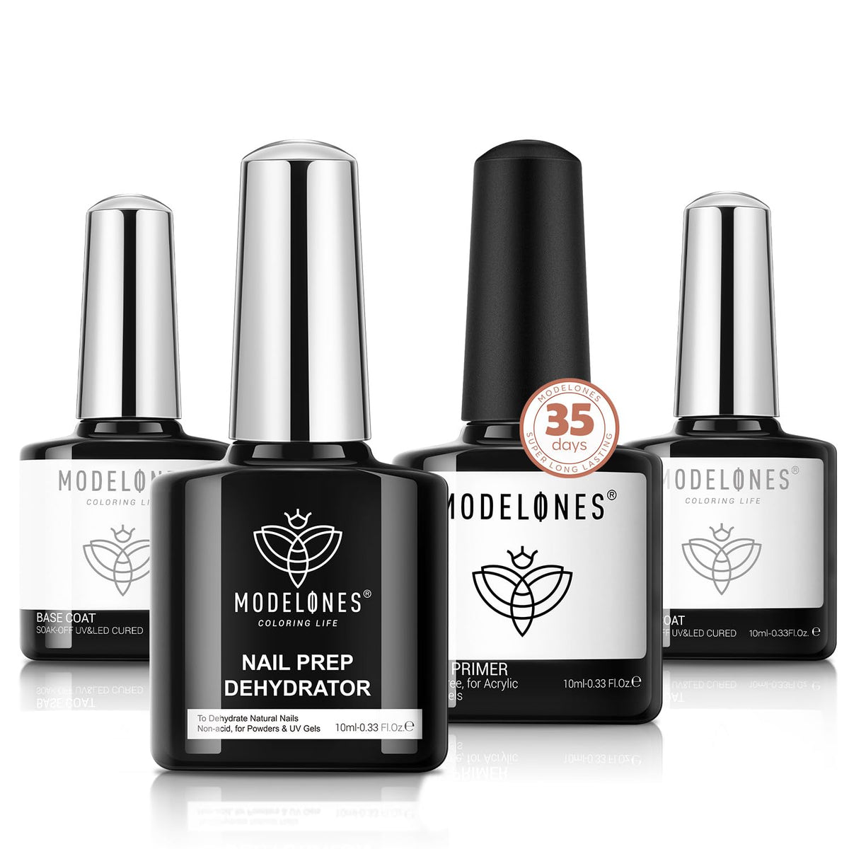 modelones Nail Thickening Solution Nail Dehydrator and Primer with Gel Base & Top Coat Set, Acid