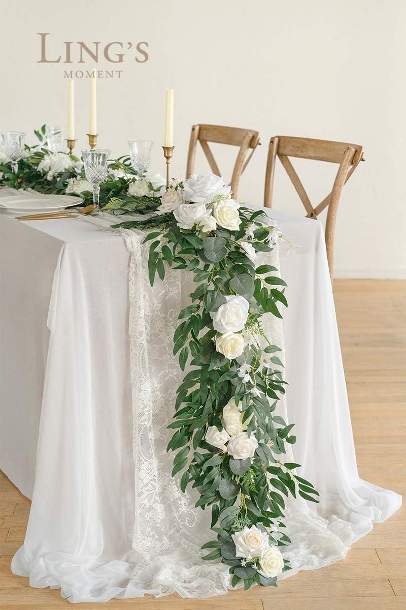 Ling's Moment Flower Garland - 6FT Eucalyptus & Rose - Sweetheart Table Decor for Wedding