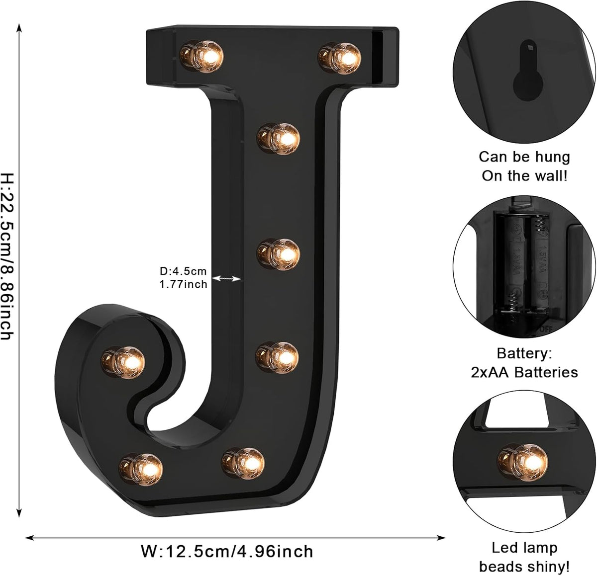 Foaky Black LED Letter Lights for Room Decor - Bedroom Wall Decor, Alphabet Lights for Home