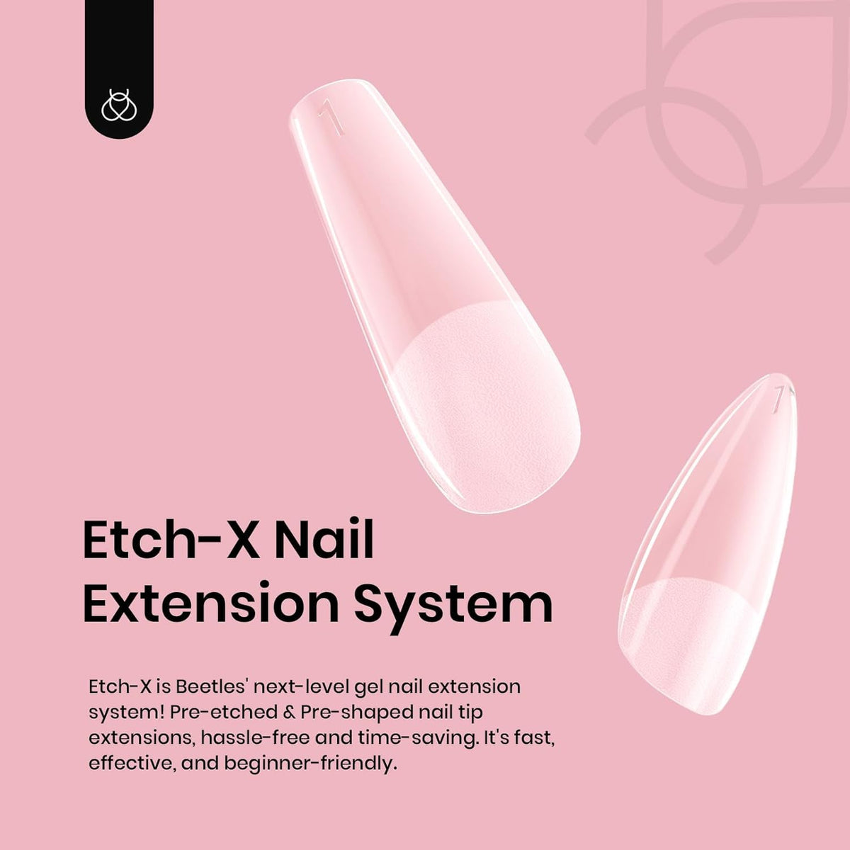 Beetles Gel Nail Tips Medium Almond Etch X Nail Tips, 12 Sizes 288 PCS Half Matte Full Cover False