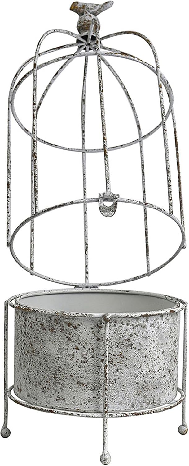 Vintage Rustic Birdcage Planter Stand, Farmhouse Distressed Decorative Metal Round Plants Holder
