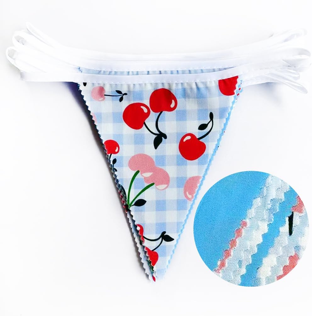 32Ft Blue Gingham Cheery Pennant Banner Fabric Triangle Flag Garland Streamers Party Decorations