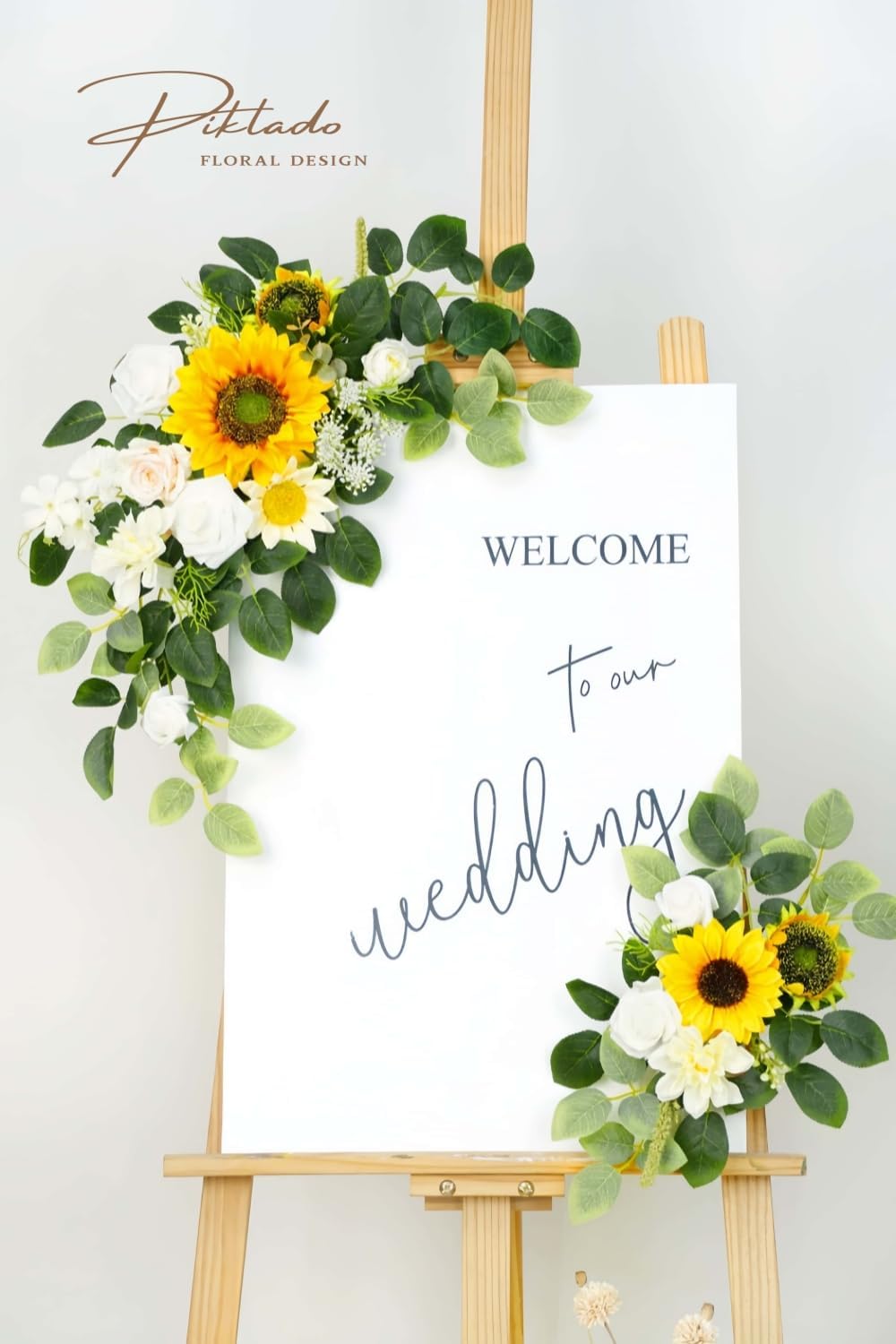 Wedding Decor (Pack of 2) Welcome Sign Flower Backdrop Garland for Ceremony Reception Wall Easel