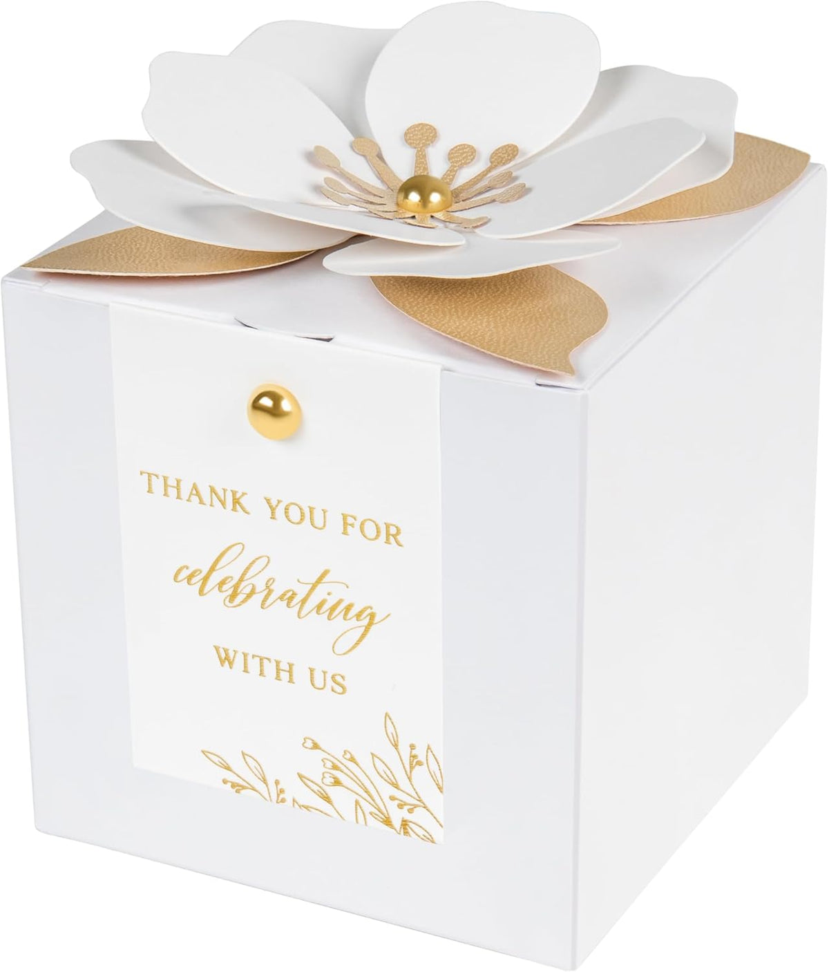 FEIYI 20 PCS White Gift Boxes, 3 In 1 Favor Boxes with Floral Decor, White Thank You Tags Cupcake