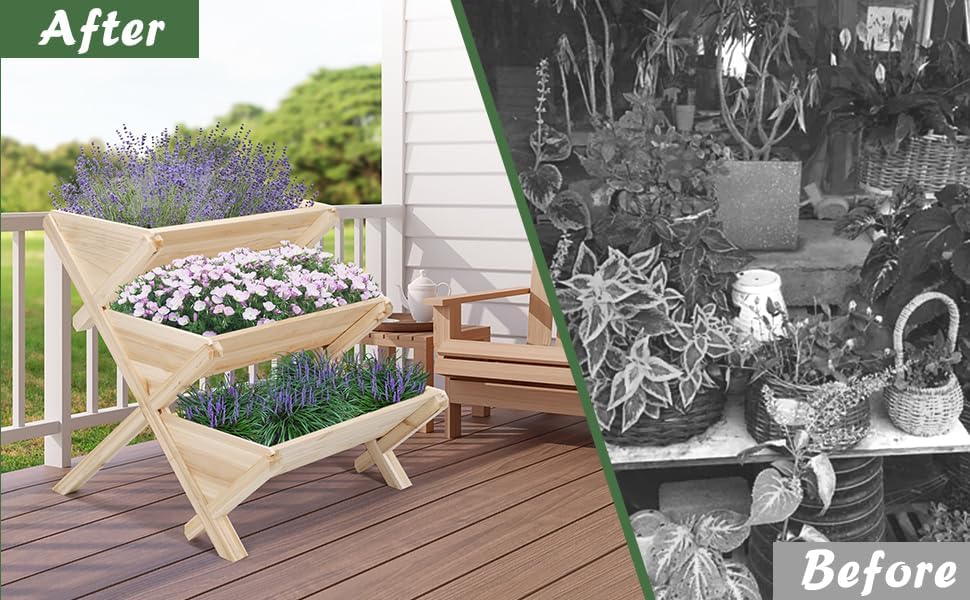 3 Tiers Wooden Vertical Raised Garden Bed with Legs,Planter Raised Beds Kit for Flowers Herbs