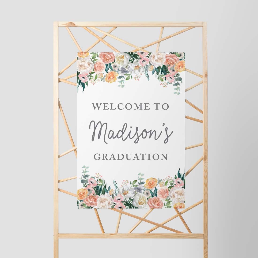 Andaz Press Personalized Extra Large Wedding Easel Board Party Sign, 12x18-inch, Peach Coral Floral