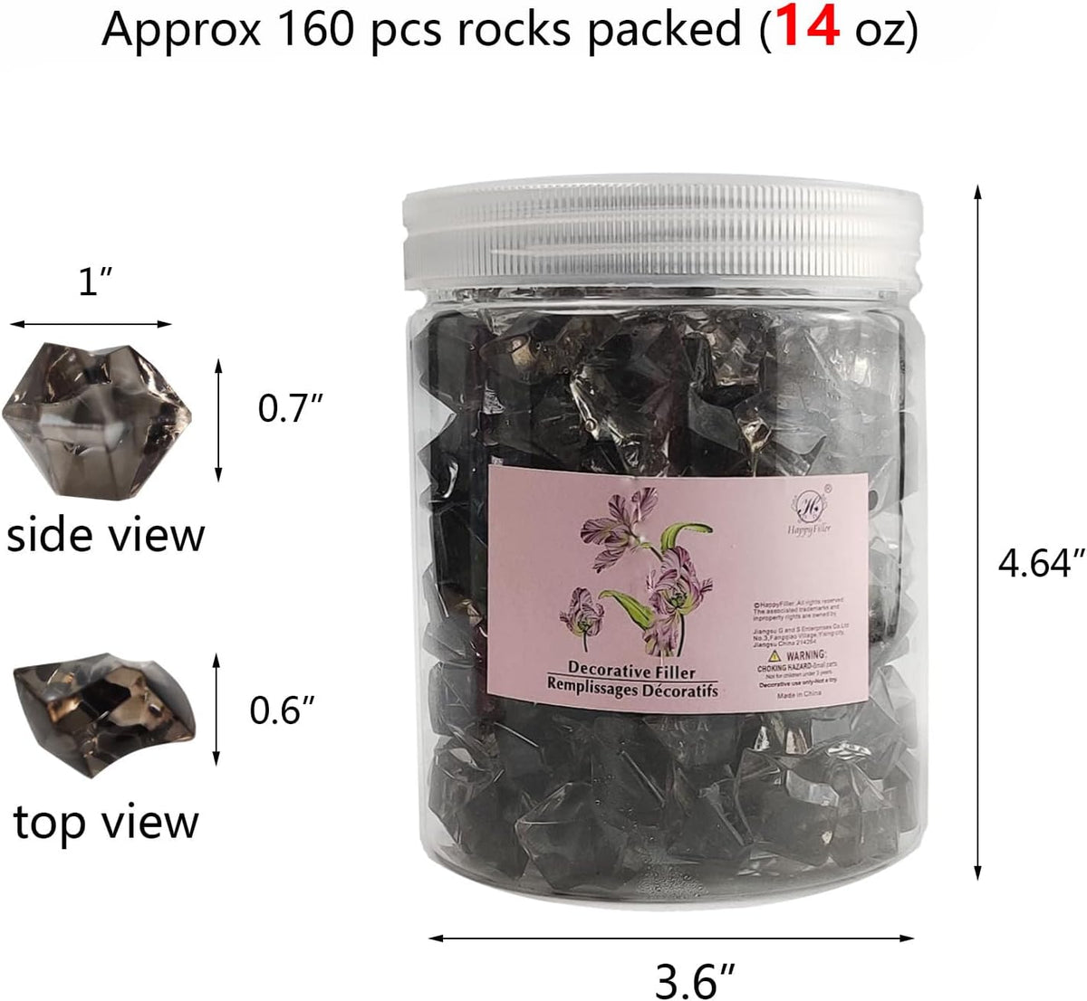 HappyFiller Halloween Decoration 160 Pack Gray Fake Crystal Ice Stone,Acrylic Rocks Gems,Grey Vase