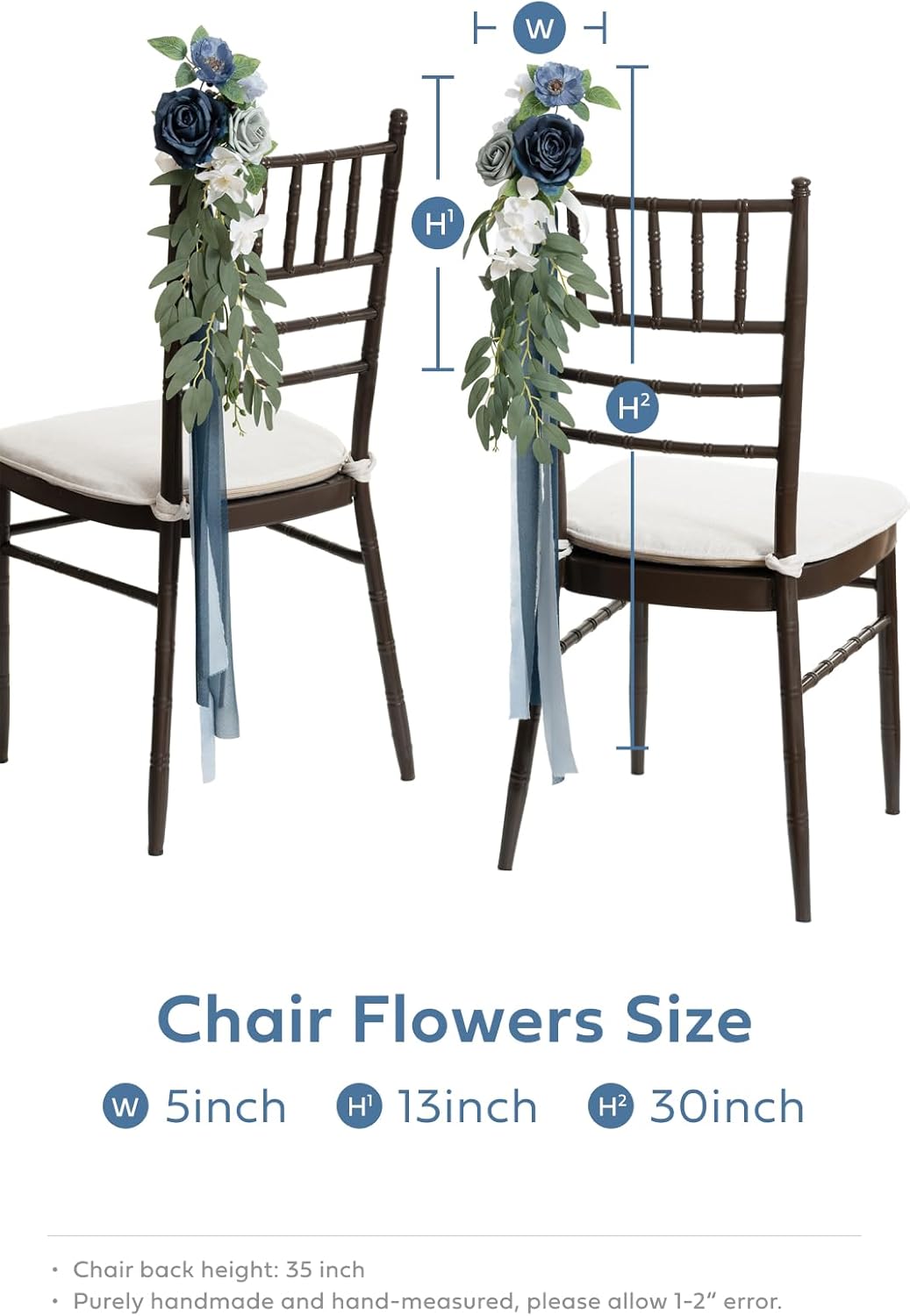 Ling's moment 8pcs Wedding Artificial Aisle Pew Flowers Chair Decorations Arrangements with Chiffon