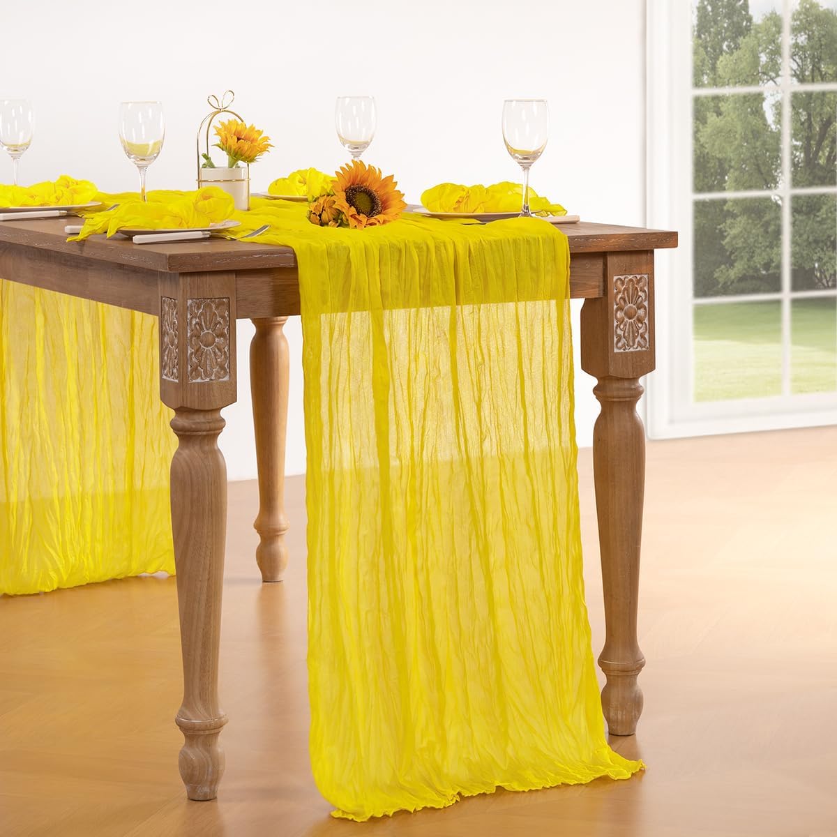 Lemon Yellow Cheesecloth Table Runner 10 Pack Fall Table Runners Boho Gauze 120 Inches Yellow