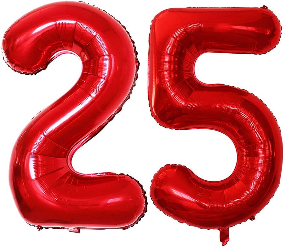 GOER Number 25 Balloons for 25th Birthday Party Decorations,42 Inch Jumbo Foil Helium 52 Balloons