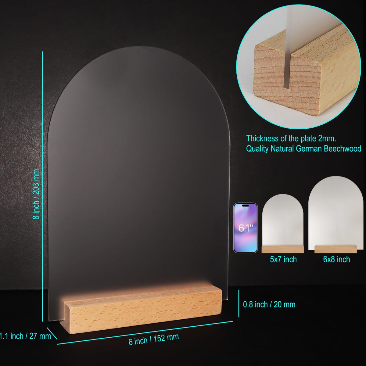 Frosted Blank Arch Acrylic Sign with Wooden Stands - 10 Pack DIY Customizable Sign Kit for Wedding
