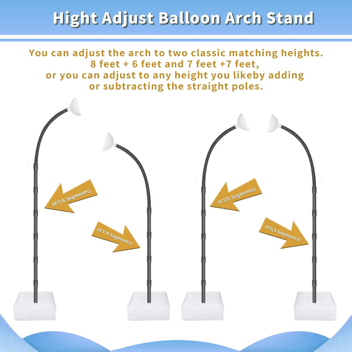 Balloon Arch Kit - Bendable 8.2FT & 6FT Balloon Arch Stand with Base and Manual Pump, Versatile