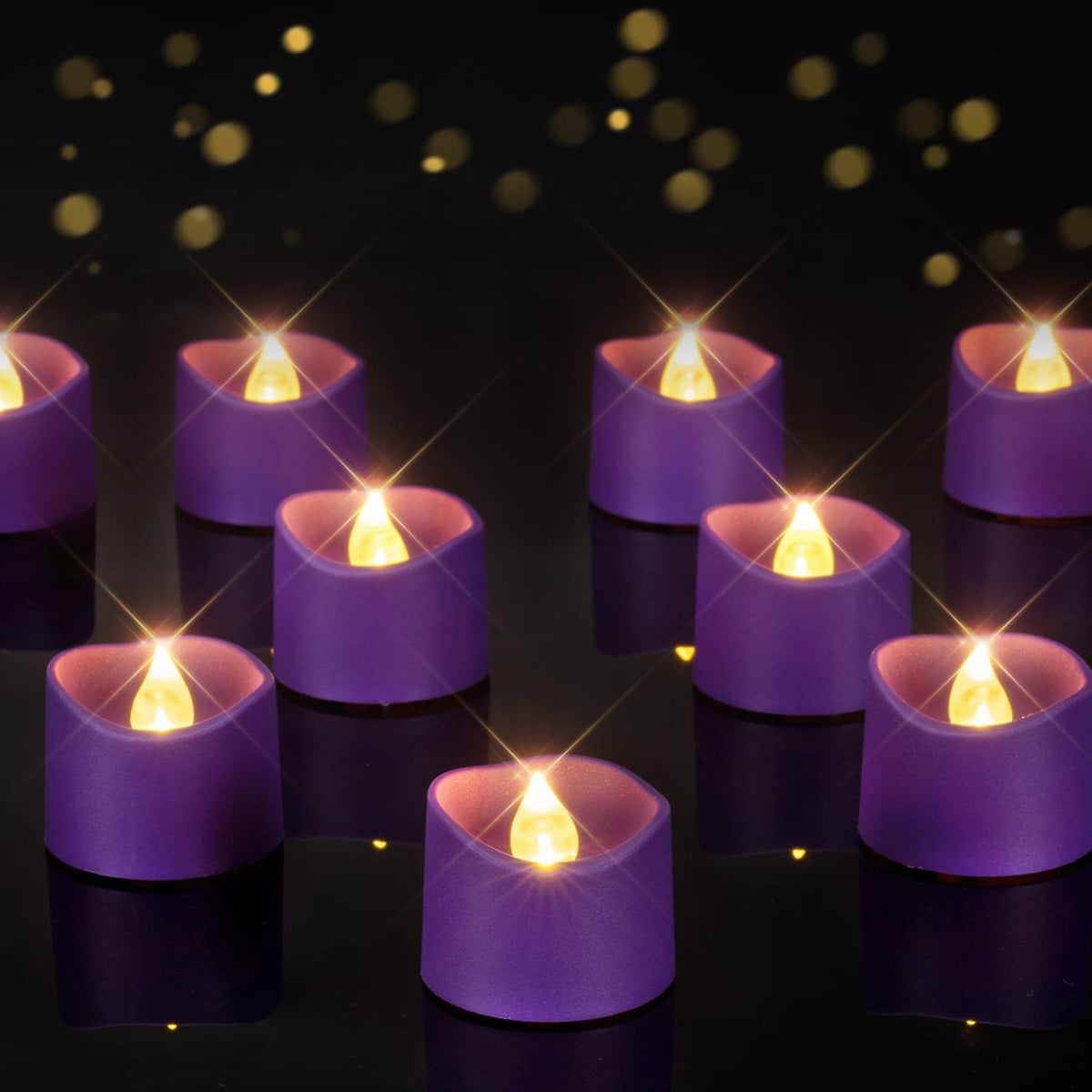 Homemory Purple Tea Lights Candles Battery Operated, 200+Hour Flameless Flickering Fake Electric