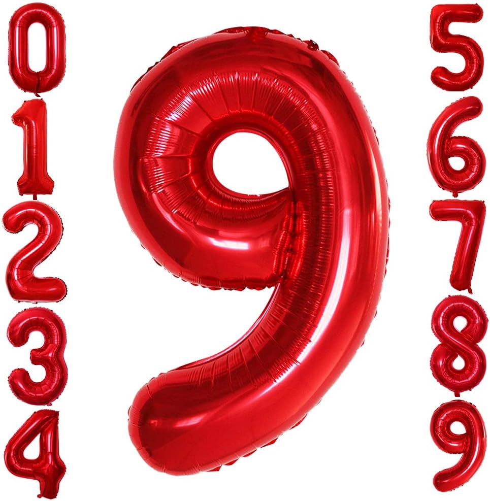 GOER 2 Pcs 42 Inch Red Foil Balloons Number 9,Huge Number Balloons for 9th 99th Birthday Party