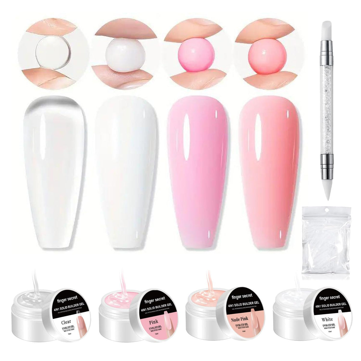 Solid Builder Gel for Nails Hard Gel 3D White Nude Pink Clear Colors for Nail Extension DIY Nail