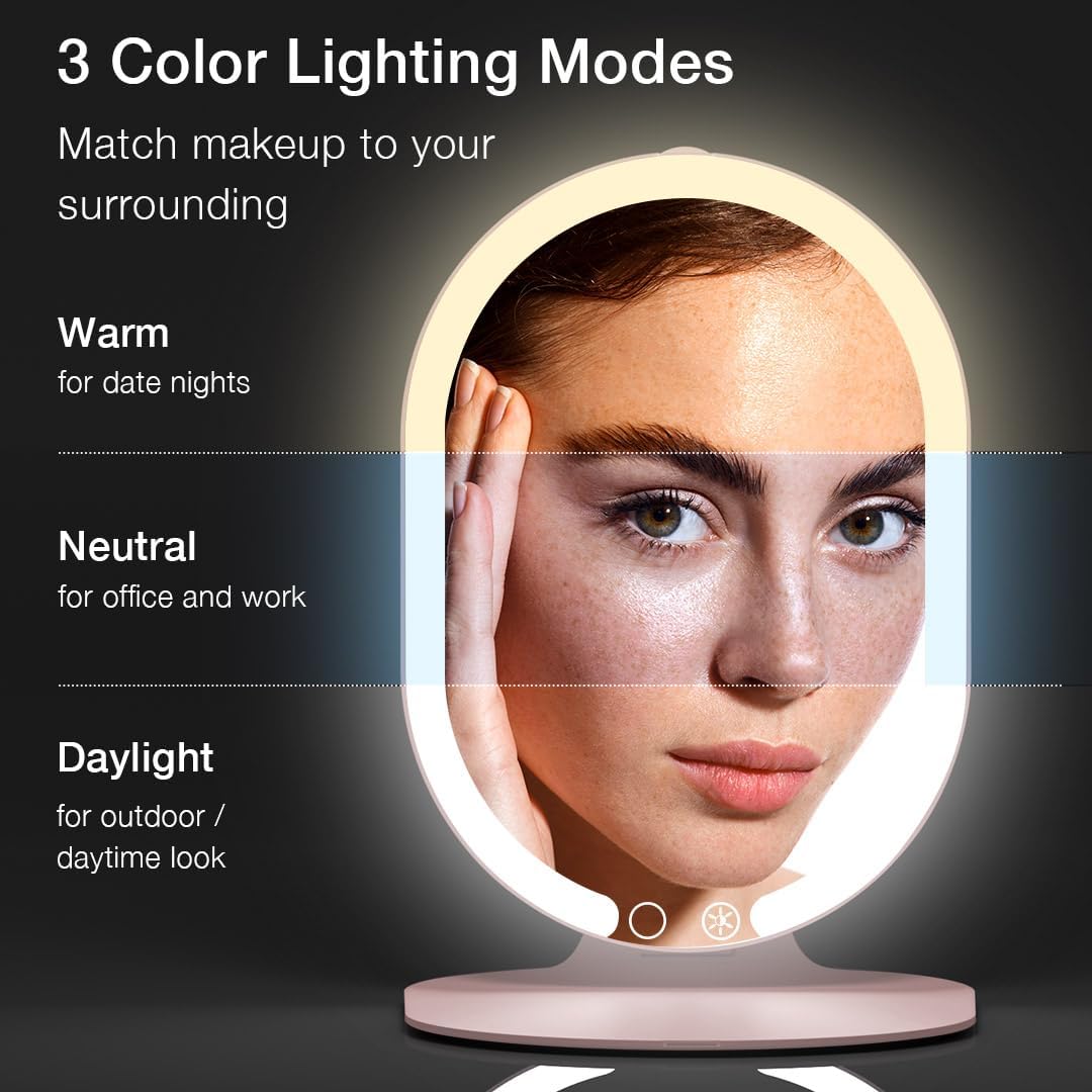 Fancii LED Rechargeable Portable Makeup Mirror with 3 Color Light Settings & 10x Magnetic
