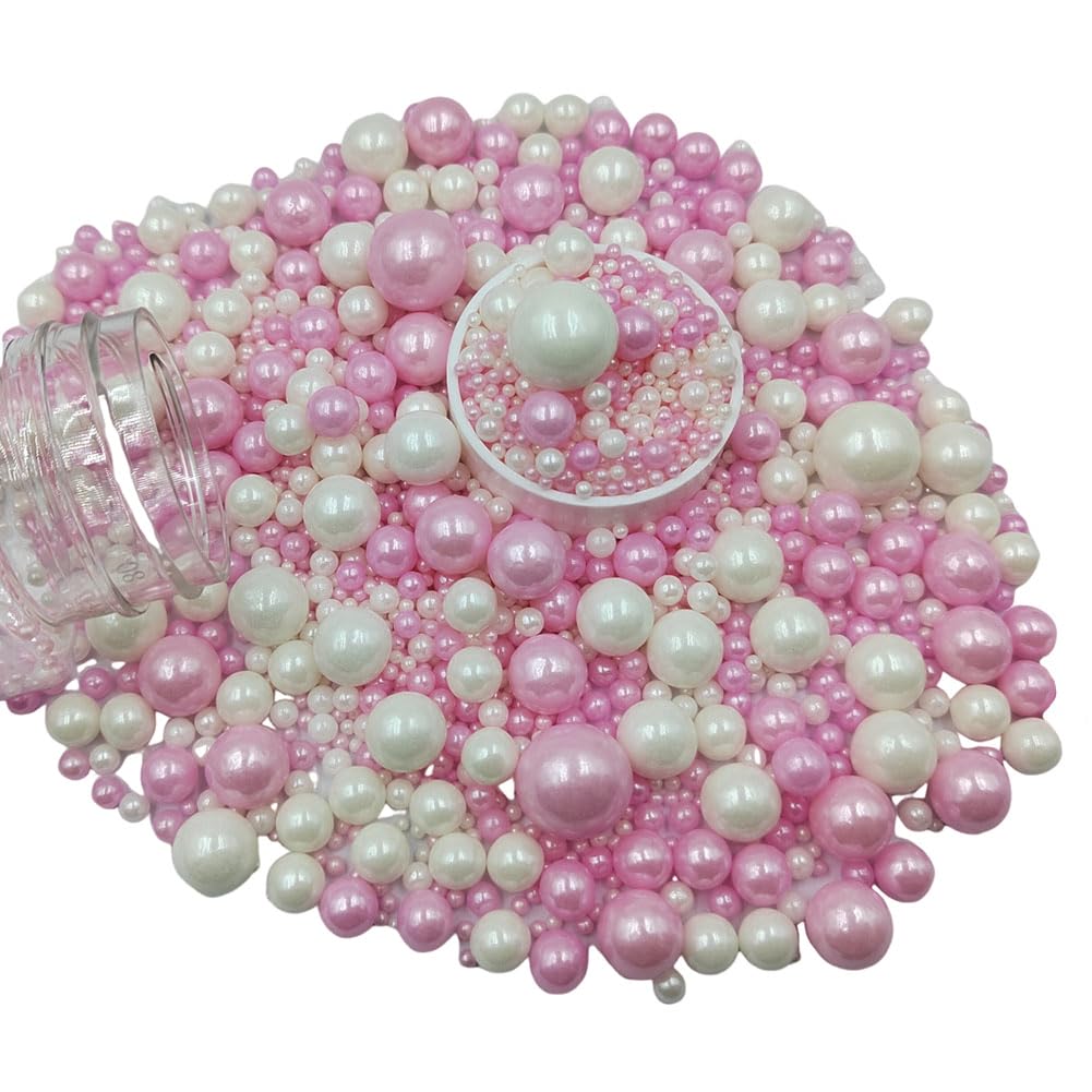 Edible White Pink Sugar Pearls Candy Sprinkles 120G/ 4.23Ounce Baking Cake Sprinkles Cupcake and