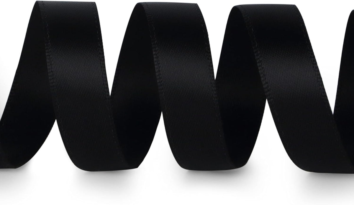 Ribbli Double Faced Black Satin Ribbon,1/2” x Continuous 25 Yards,Use for Bows Bouquet,Gift