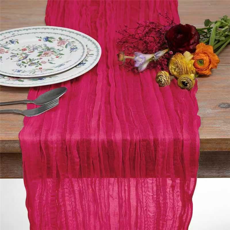 8 Pack Hot Pink 10 Ft Cheesecloth Table Runner 35x120 Inch Boho Wrinkled Sheer Romantic Gauze Decor