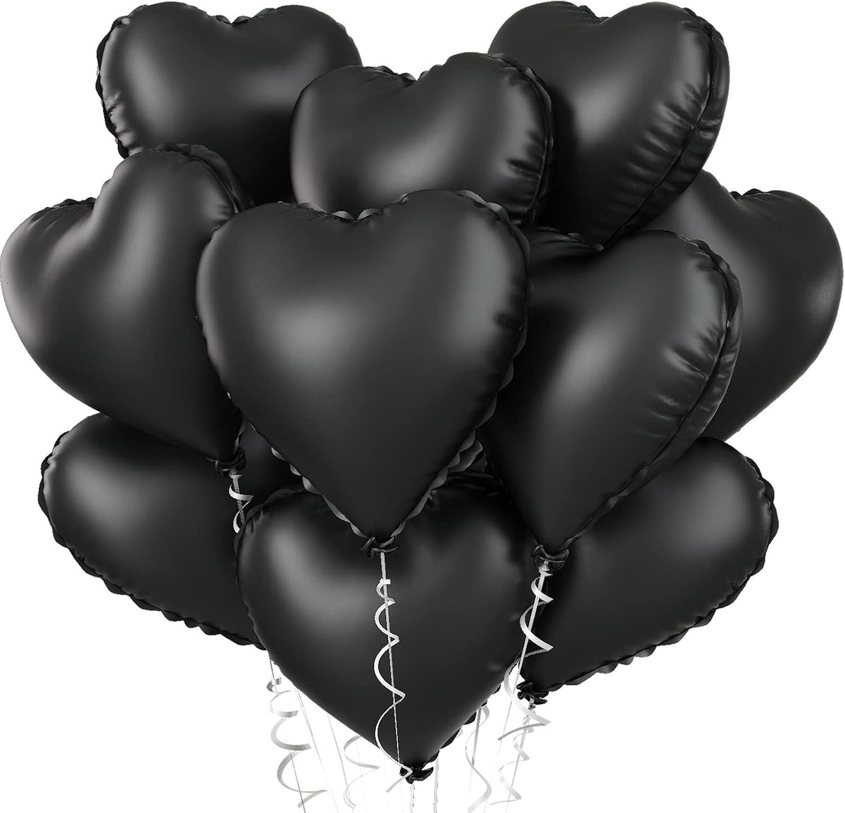 Foil Heart Balloons - 10 Black Heart Shaped Balloons, 18inch Metallic Foil for Valentines Day