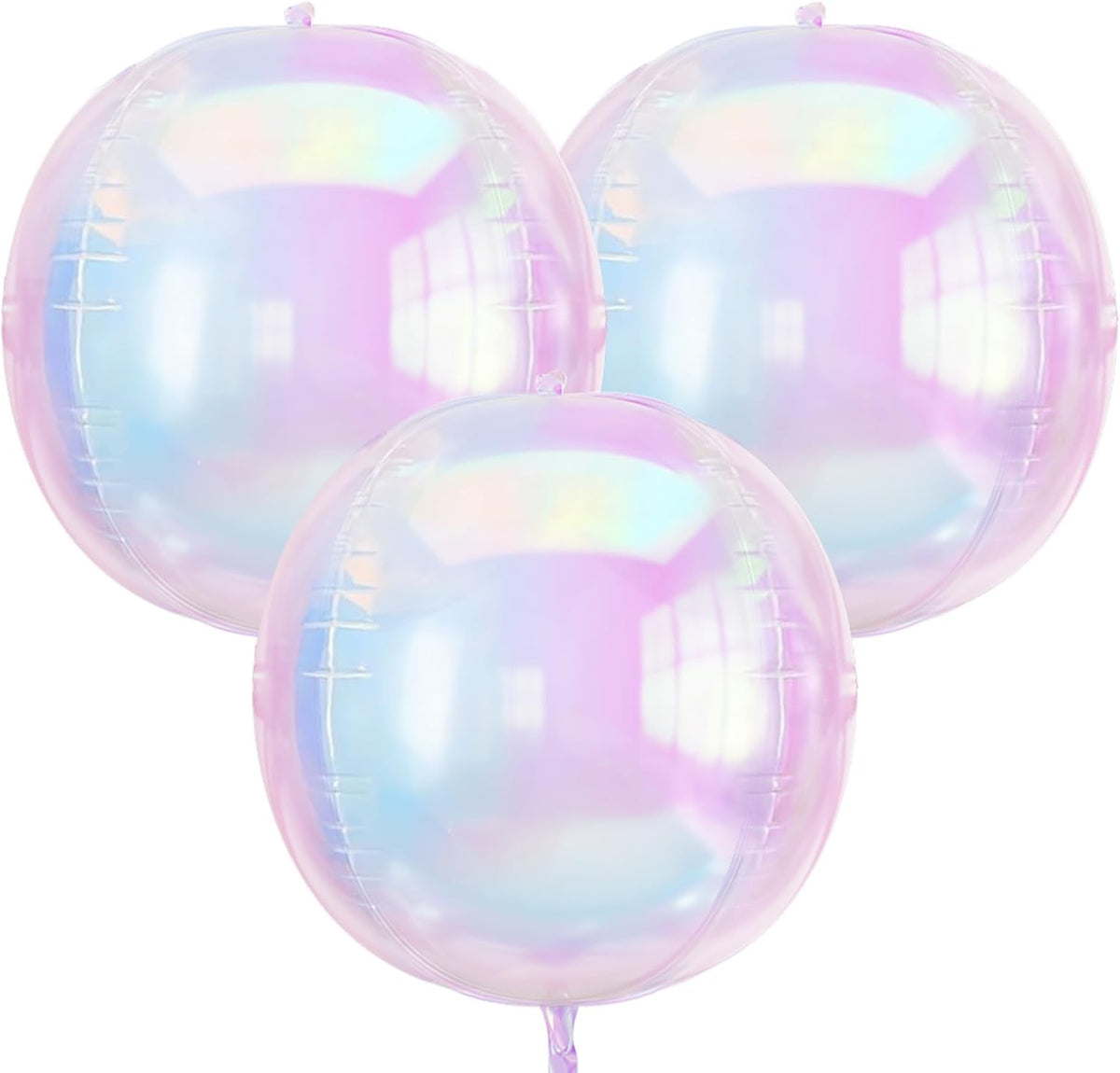 3Pcs Iridescent 4D Balloons, 32in Holographic Round Ball Balloon, Giant 4D Clear Rainbow Foil