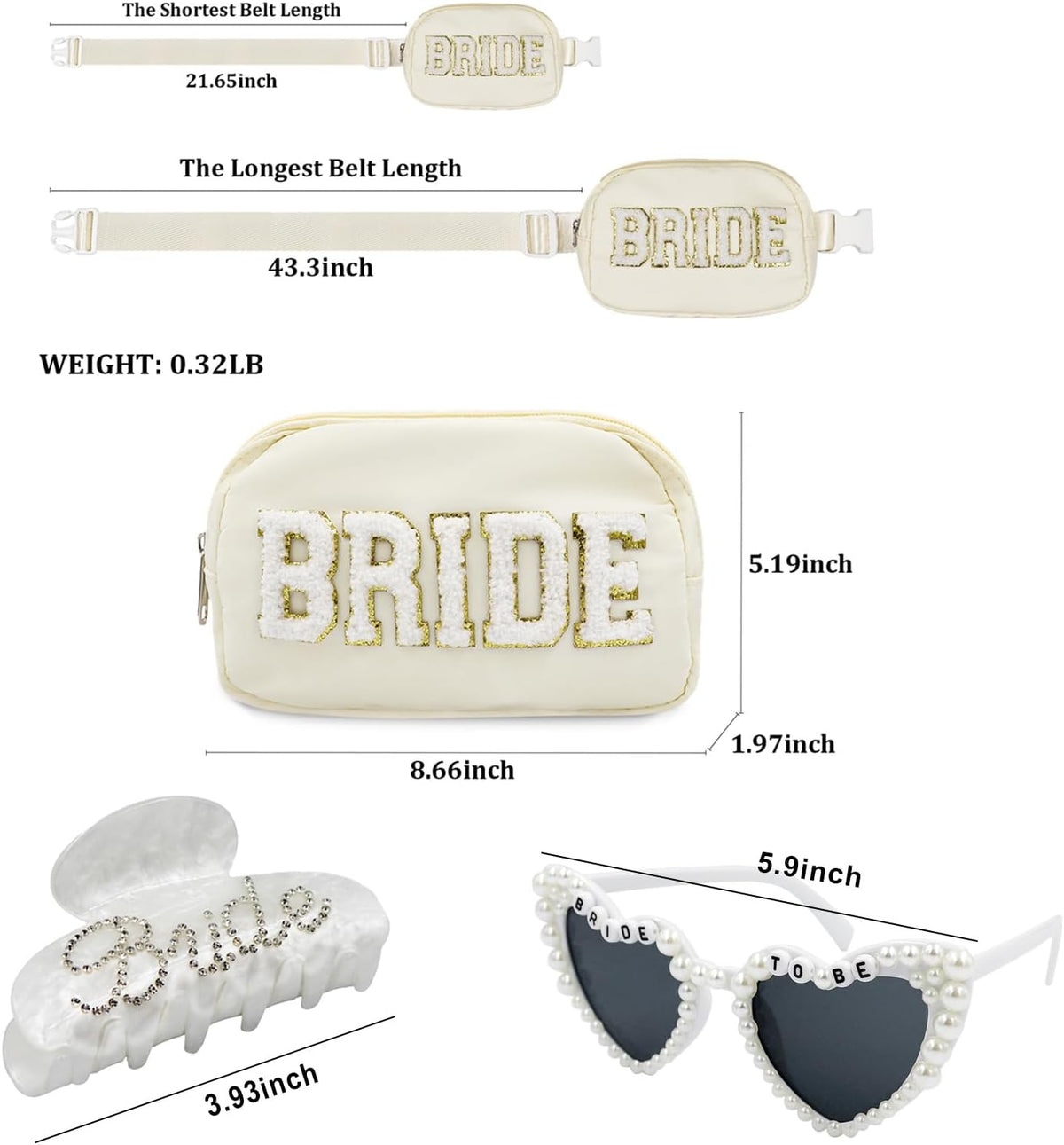 Lamyba Bachelorette Gifts for Bride,Bride Gifts,Bride Fanny Pack,Hair Claw Clip and