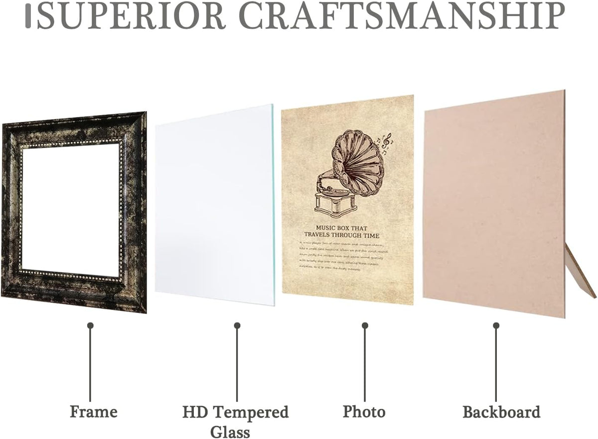 5x5 Picture Frame with Real Glass, 4 set Ornate Vintage Picture Frames for Wall or Tabletop