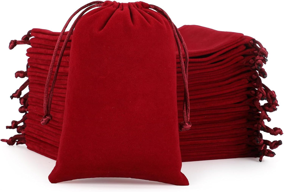 Velvet Drawstring Jewelry Bag, 50Pcs Wine Red Coin Pouch, 4x6 Tarot Card Holder For Wrapping
