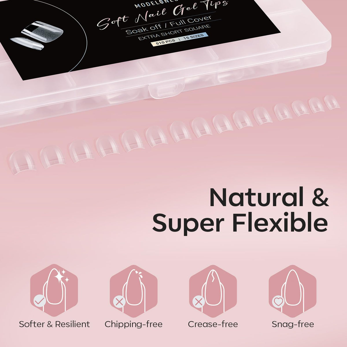 Modelones Extra Short Square Fake Nail Tips - 510Pcs Gel Tips Pre-shaped Half Matte Full Cover