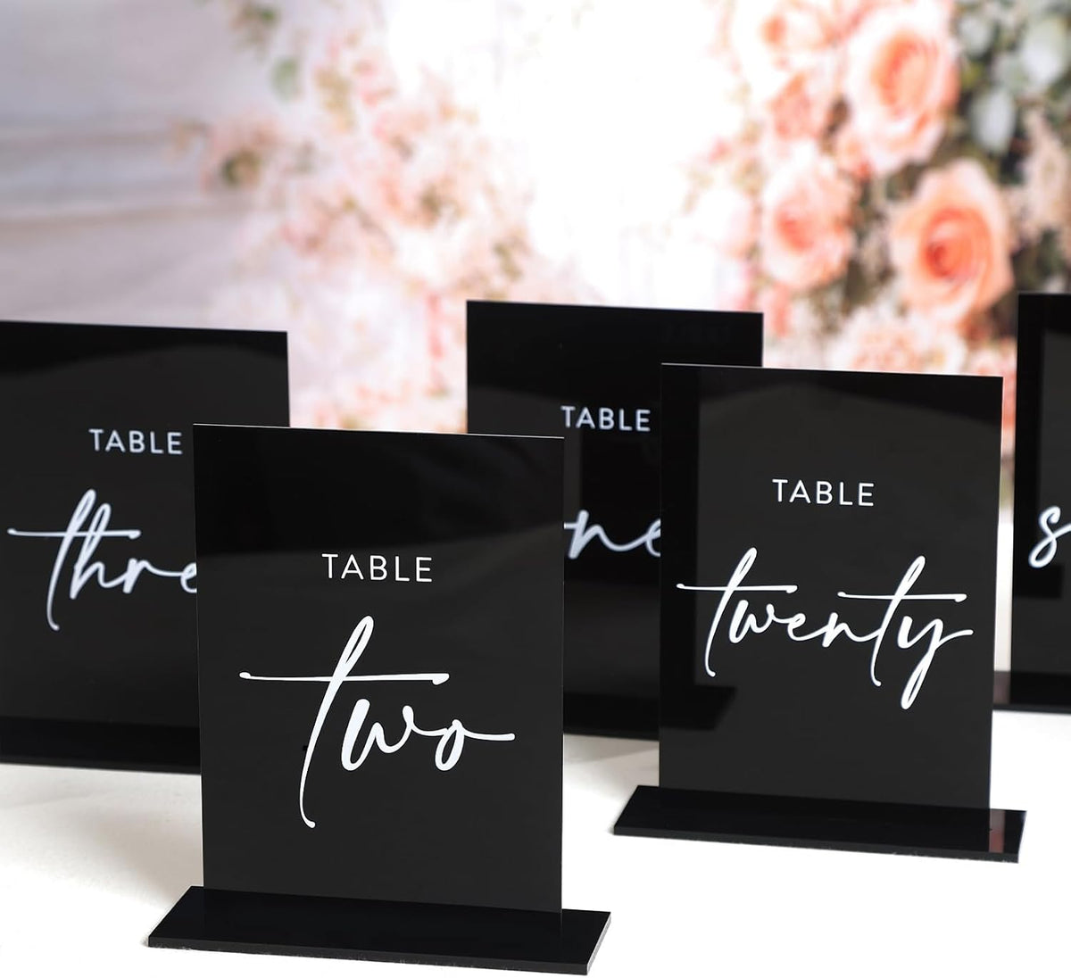 UNIQOOO Black Wedding Double Sided Table Numbers with Stands 1-20 set, 5x7'' Acrylic Signs with