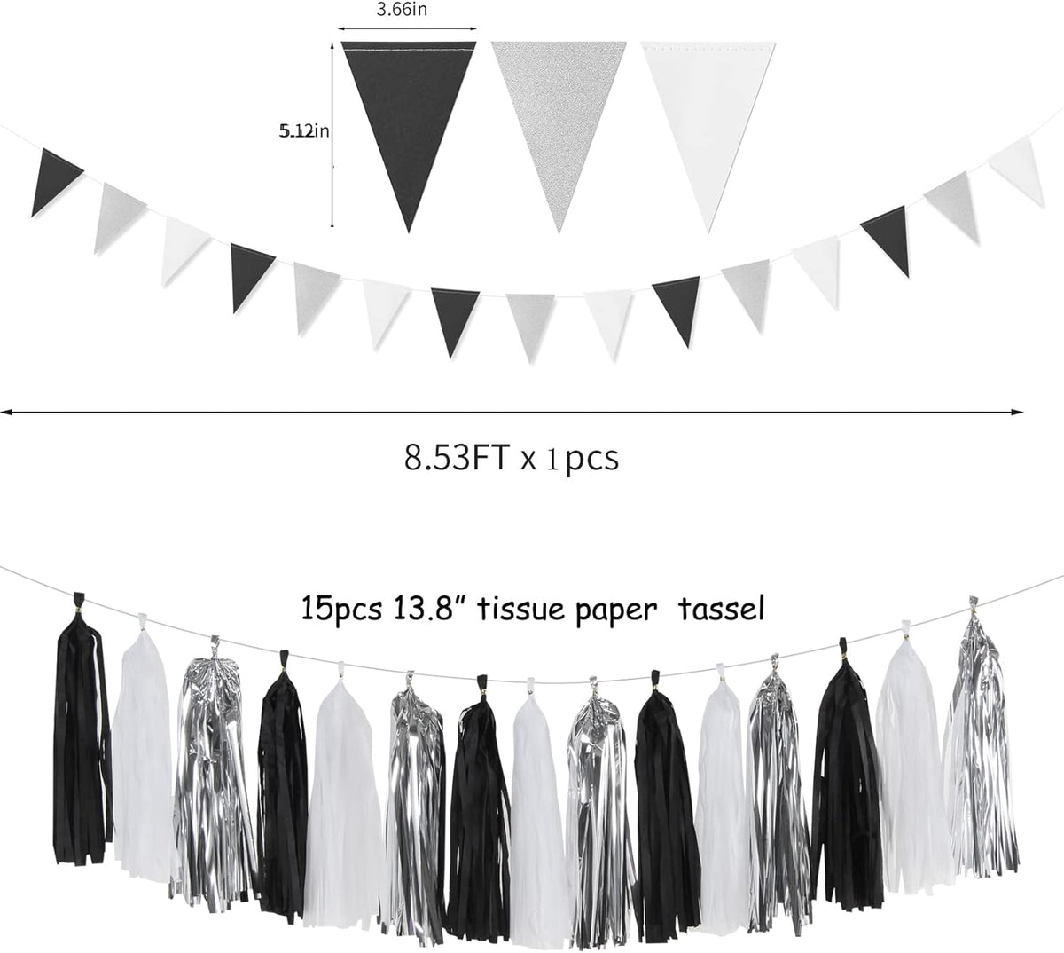 Black White Silver Party-Decorations Streamers - 23pcs Tissue Pom Poms, Graduation Men Boys