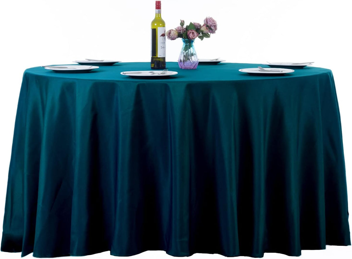 Ascoza 2pack 108 Inch Peacock Blue Round Tablecloth in Washable Polyester Fabric for