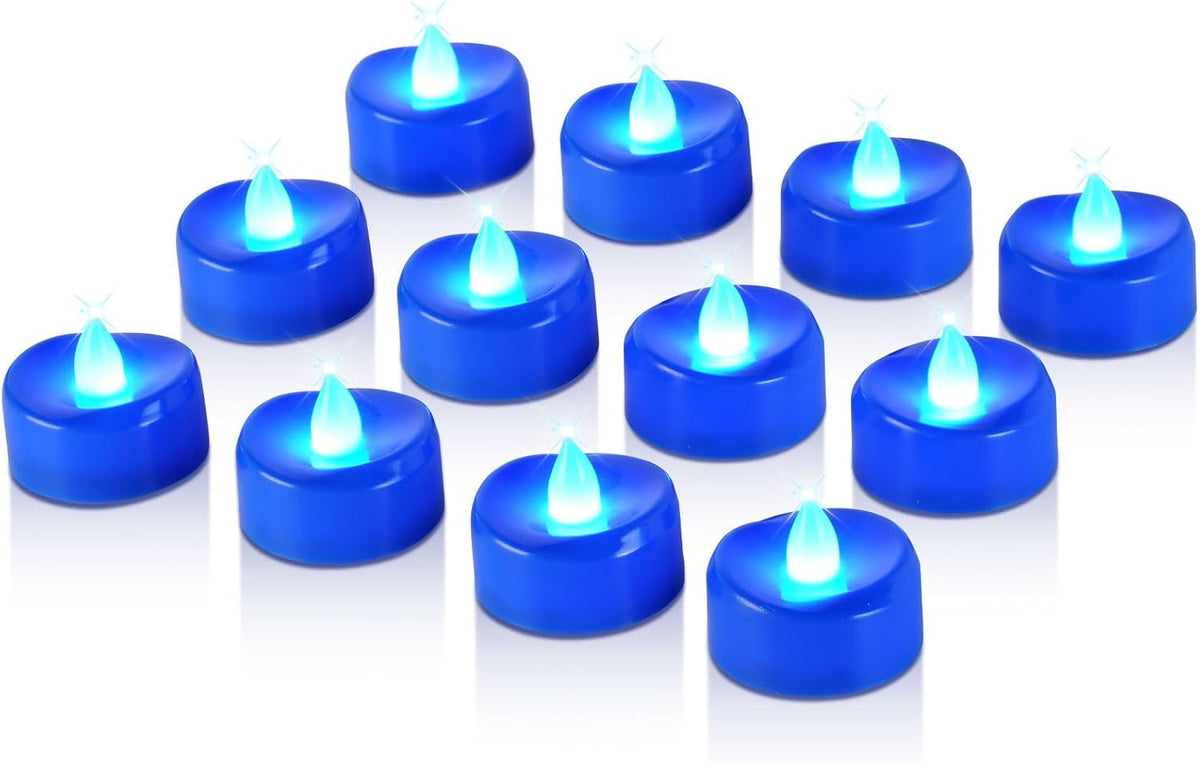 Raycare Blue LED Tea Lights Battery Operated, 200+Hour Flickering Votive Candles,Realistic Fake