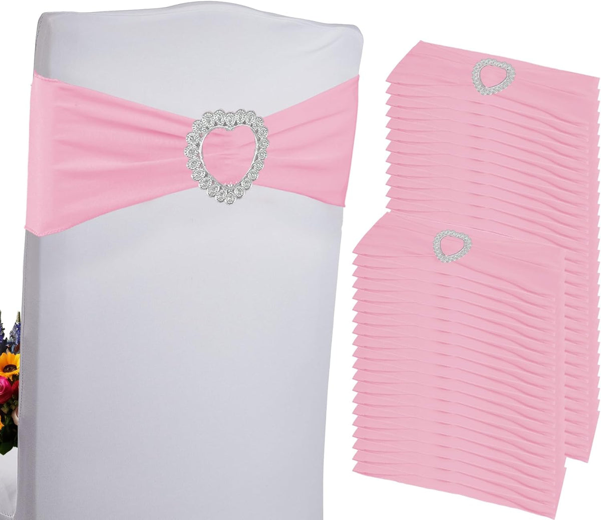 100PCS Spandex Stretch Chair Sashes Bows Universal Elastic Chair Cover Bands Ties with Buckle