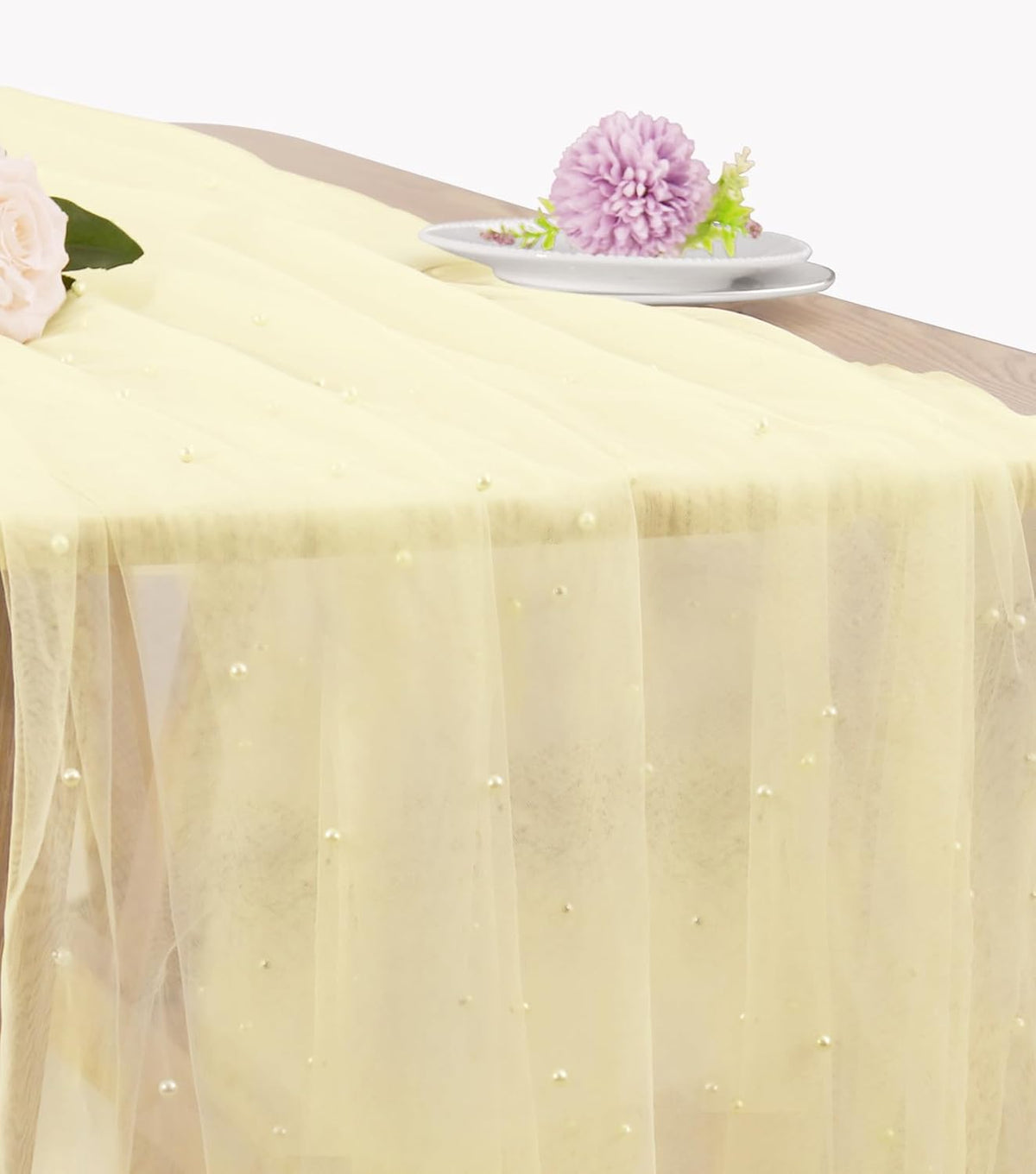Pearl Table Runner 29 x 120 Inch Tulle Fabric Lace Table Runners Boho Rustic Tablecloth for Bridal