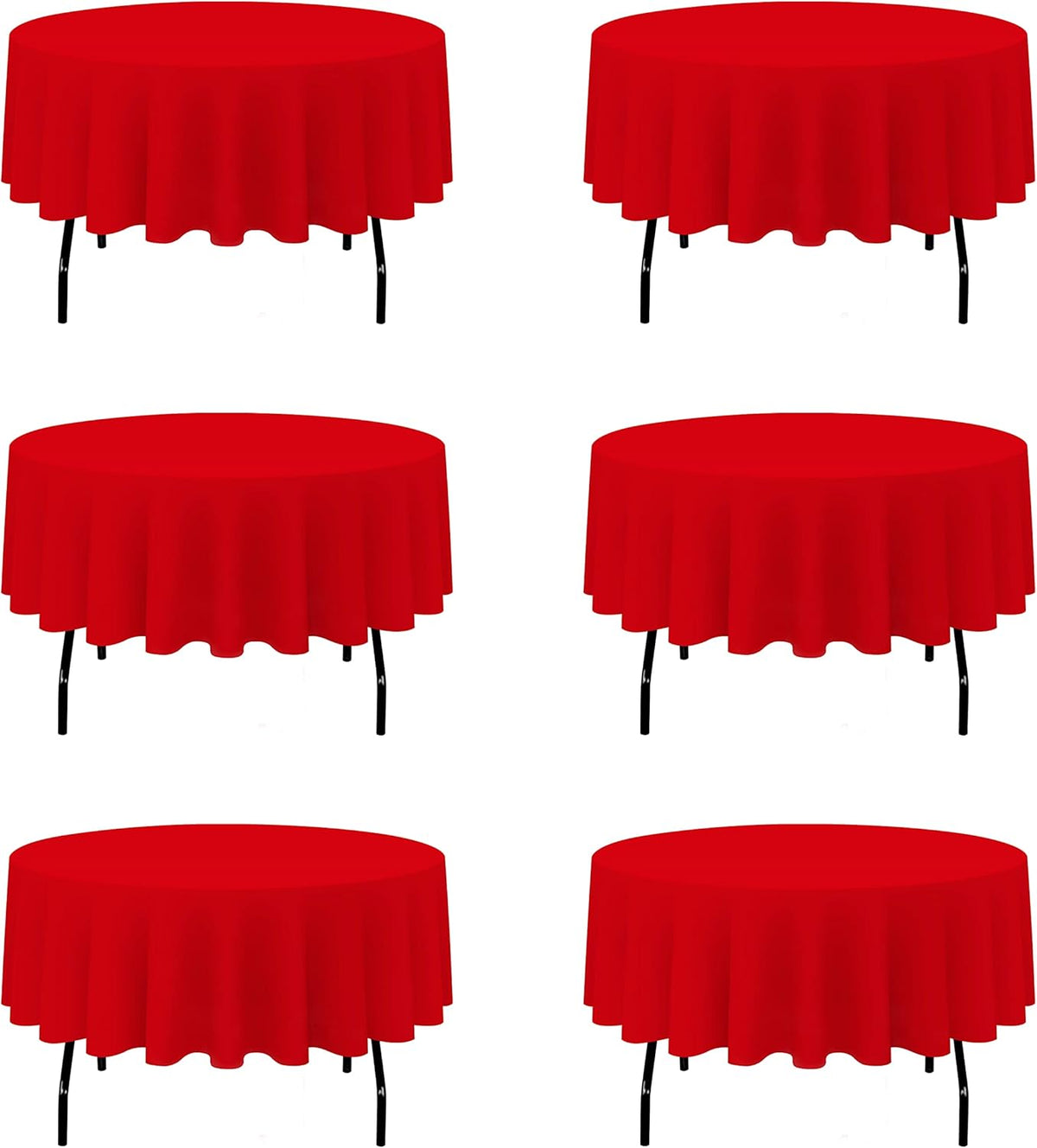 BRILLMAX 6 Pack Red Round Tablecloths 90 Inch - Circle Bulk Linen Polyester Fabric Washable Table