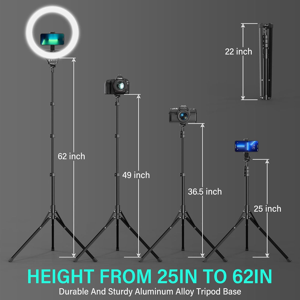UBeesize 14'' Foldable Ring Light with 62'' Tripod Stand and Phone Holder, LED Selfie RingLight for