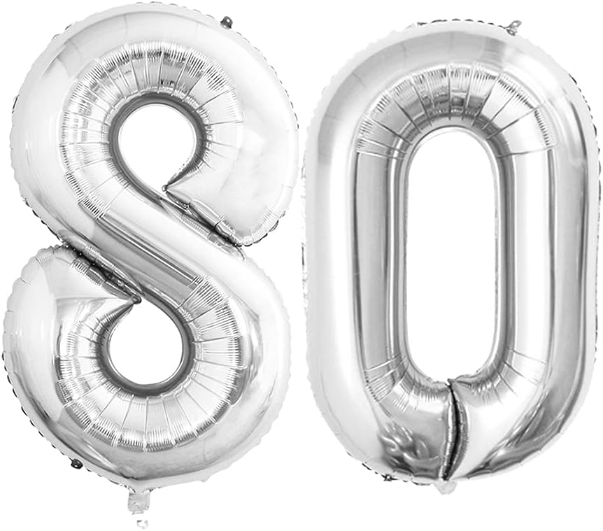 GOER Number 80 Balloons for 80th Birthday Party Decorations,42 Inch Jumbo Foil Helium Balloons for