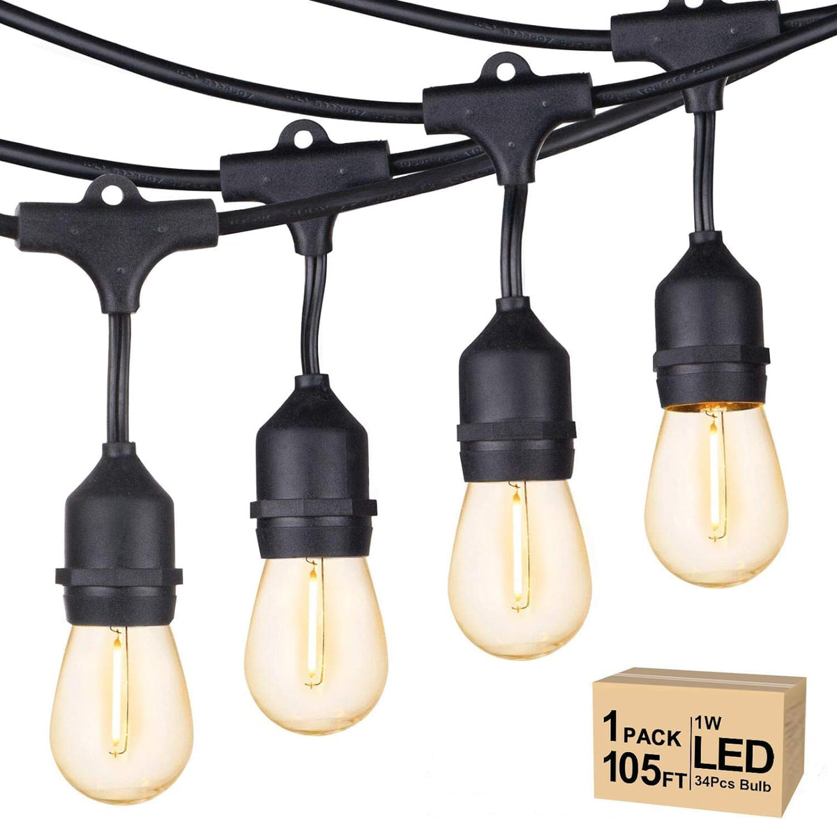 Svater Outdoor String Lights Led 105FT, Commercial Grade Patio Lights with 1W Dimmable S14