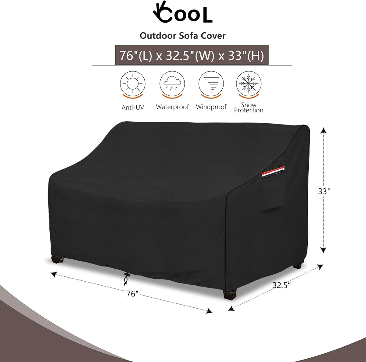 okcool Heavy Duty Patio Sofa Cover, 100% Waterproof 3-Seater Outdoor Sofa Cover Fits up to 76W x