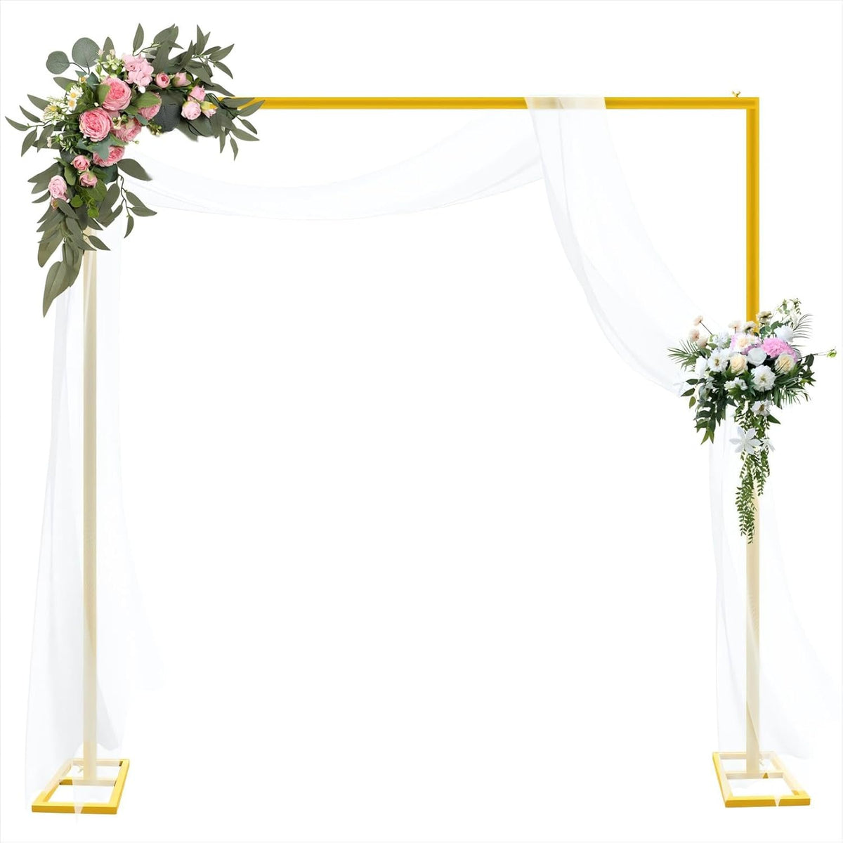 8FT Wedding Arch Backdrop Stand, Gold Square Back Drop Adjustable Stand Metal Arch Heavy Duty