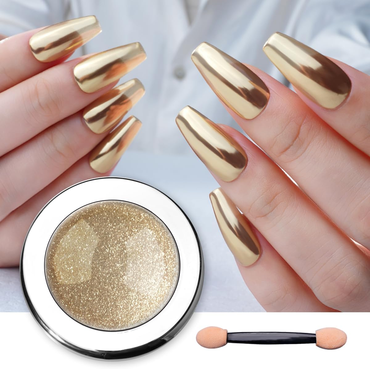 Pretty Diva Chrome Nail Powder - Champagne Gold Mirror Effect Nail Chrome Powders, Highlight