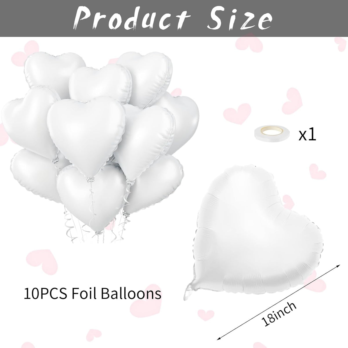 Biapian White Heart Balloons Helium, 10PCS White Foil Heart Shape Balloons Valentines 18inch