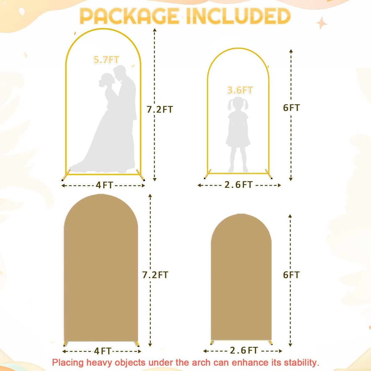 Wedding Arch Backdrop Stand and Brown Arch Cover Set 7.2FT/6FT Party Backdrop Arches Frame Balloon