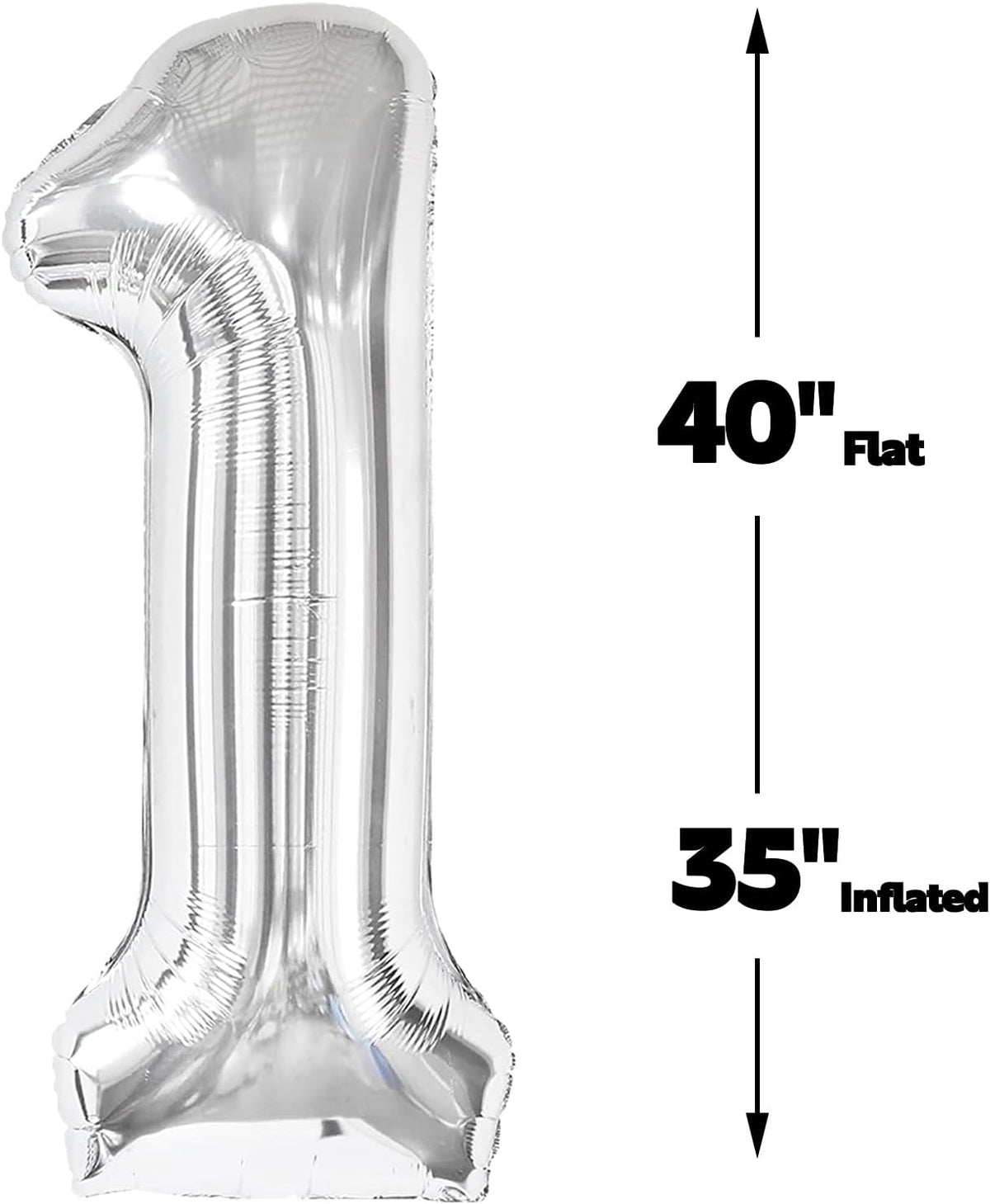 Silver Number 1 Balloon 40 inch, 1 Number Birthday Balloon for Boy Girl, Silver One for 1st 10 11