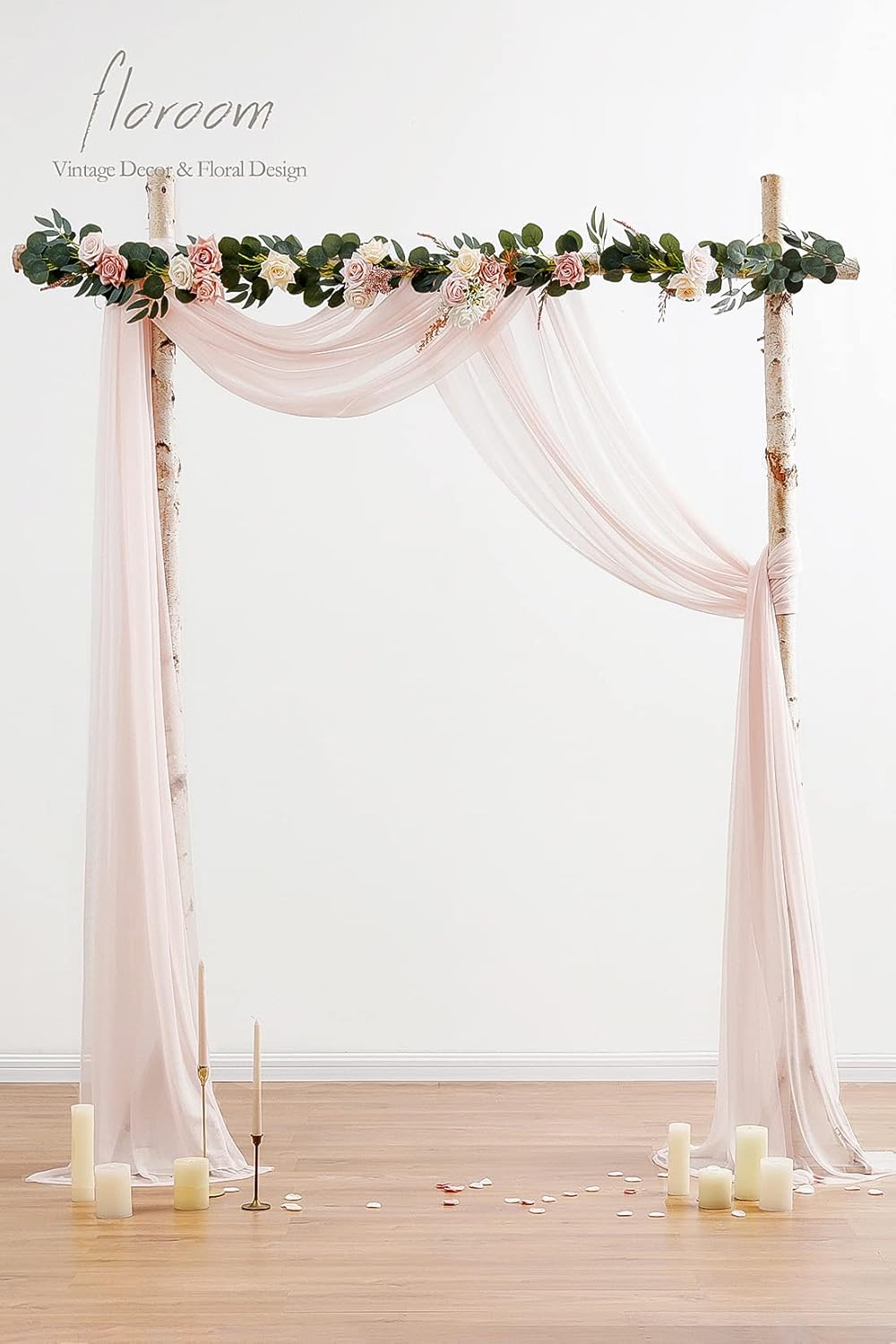 Floroom Wedding Arch Draping Fabric 2 Panels 20Ft Blush Chiffon Fabric Drapes Arbor Drapery Wedding