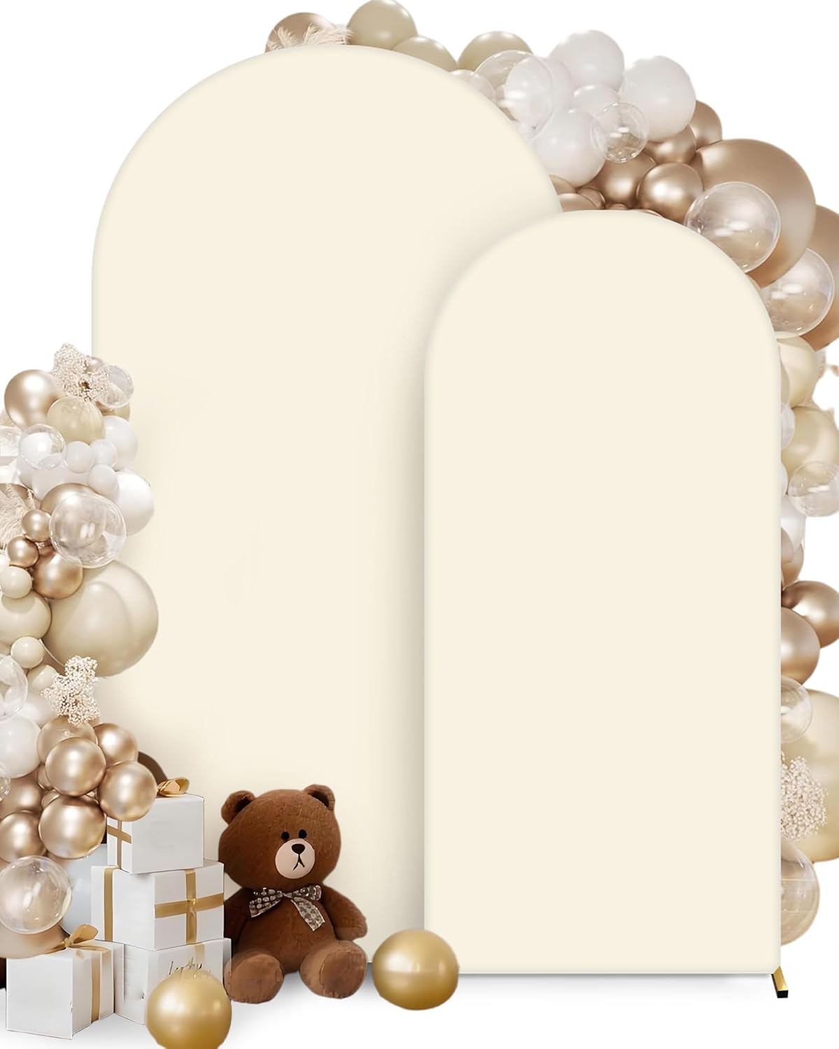 HEMMOTOP Light Beige Arch Backdrop Cover 7.2 ft, 6ft, Wedding Arch Covers Stretchy Backdrop 2 Set