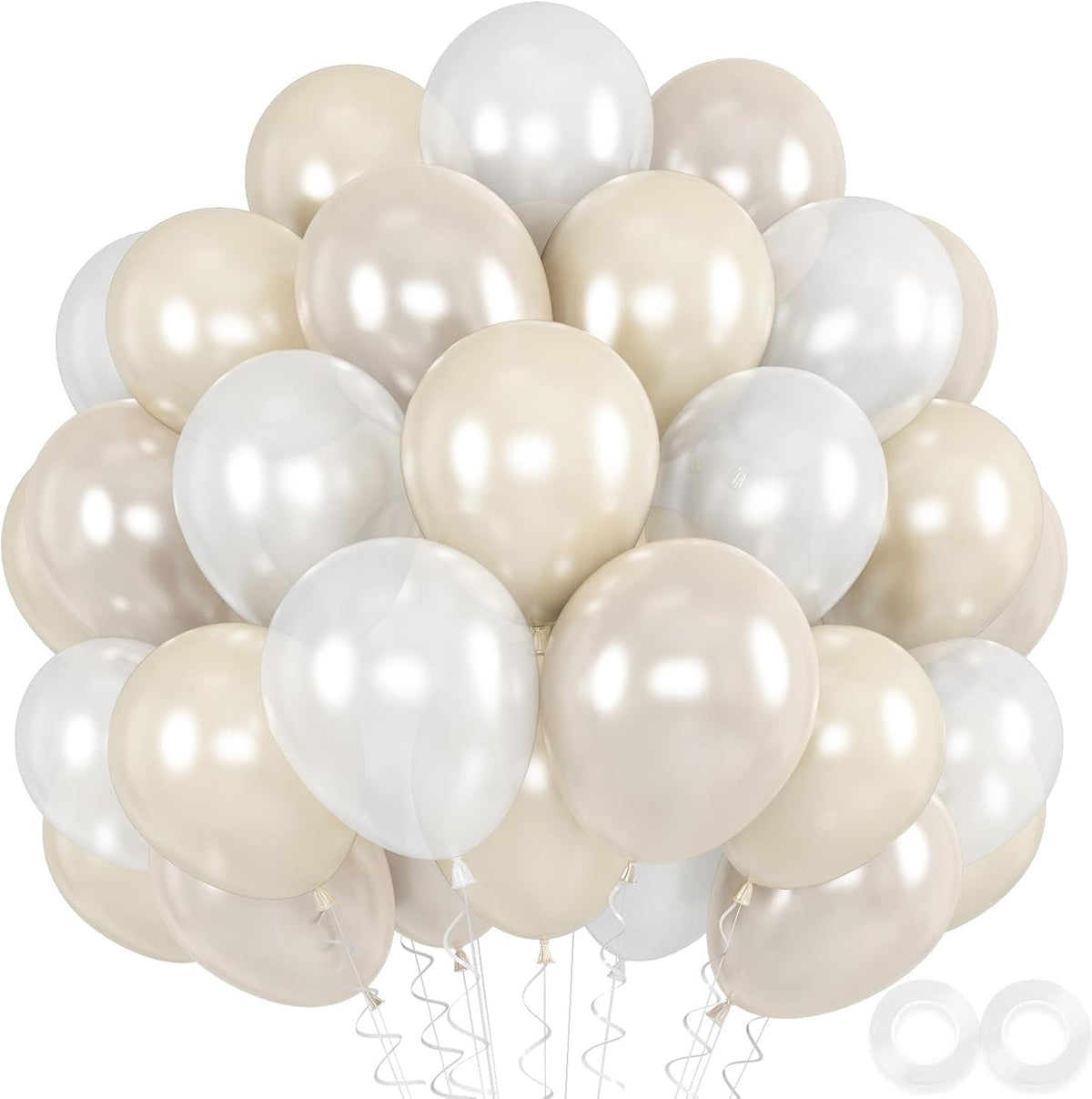 Pearl Balloons, 52 PCS 12 Inch Pearl white Double-Stuffed Balloons, White Pearl Sand White